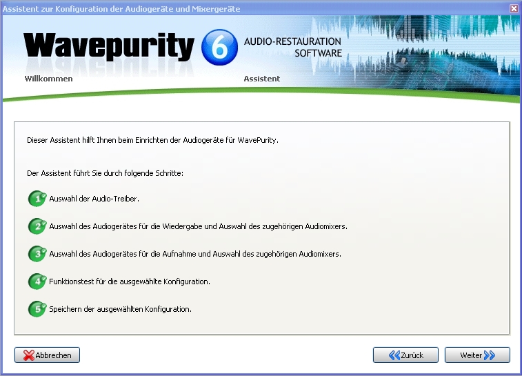 Assistent zur Konfiguration der Audio- und Mixergerte