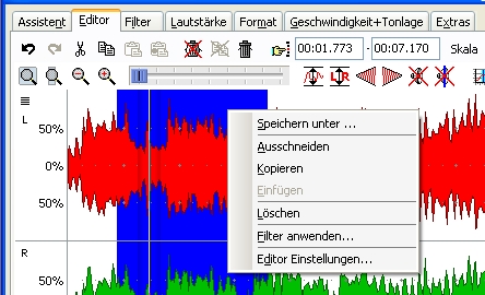 WavePurity Editor Men rechte Maustaste