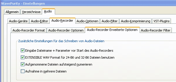 Erweiterte Optionen des Audio-Recorders